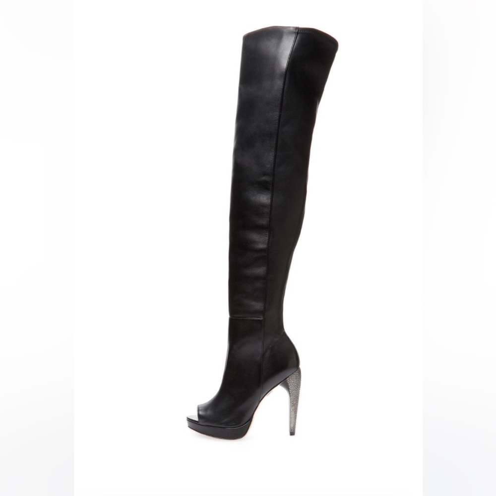 Herve Leger Thigh High Platform Heel Siren Boots Women’s 10 Black Leather New - Picture 3 of 13